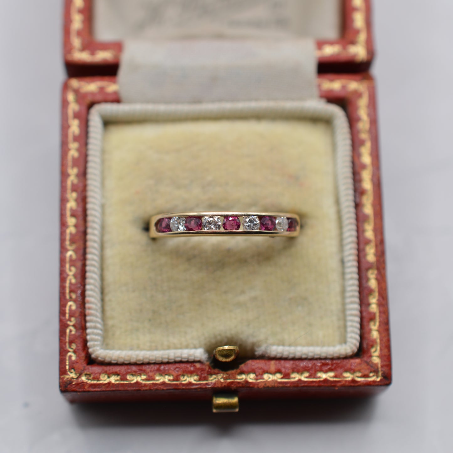 1990s 9ct Gold Ruby & Diamond Half-Eternity Ring