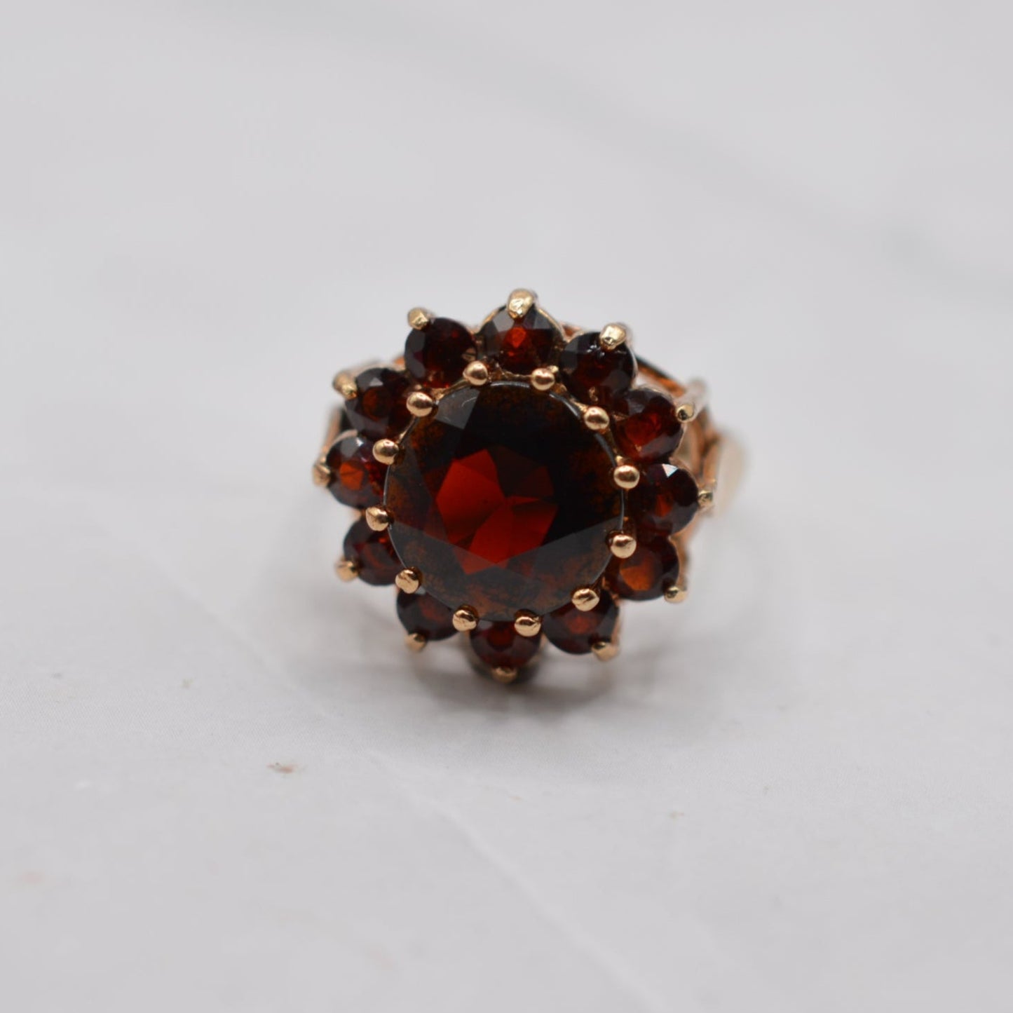 Large Chunky 1970s Vintage 9ct Gold Garnet Cluster Ring