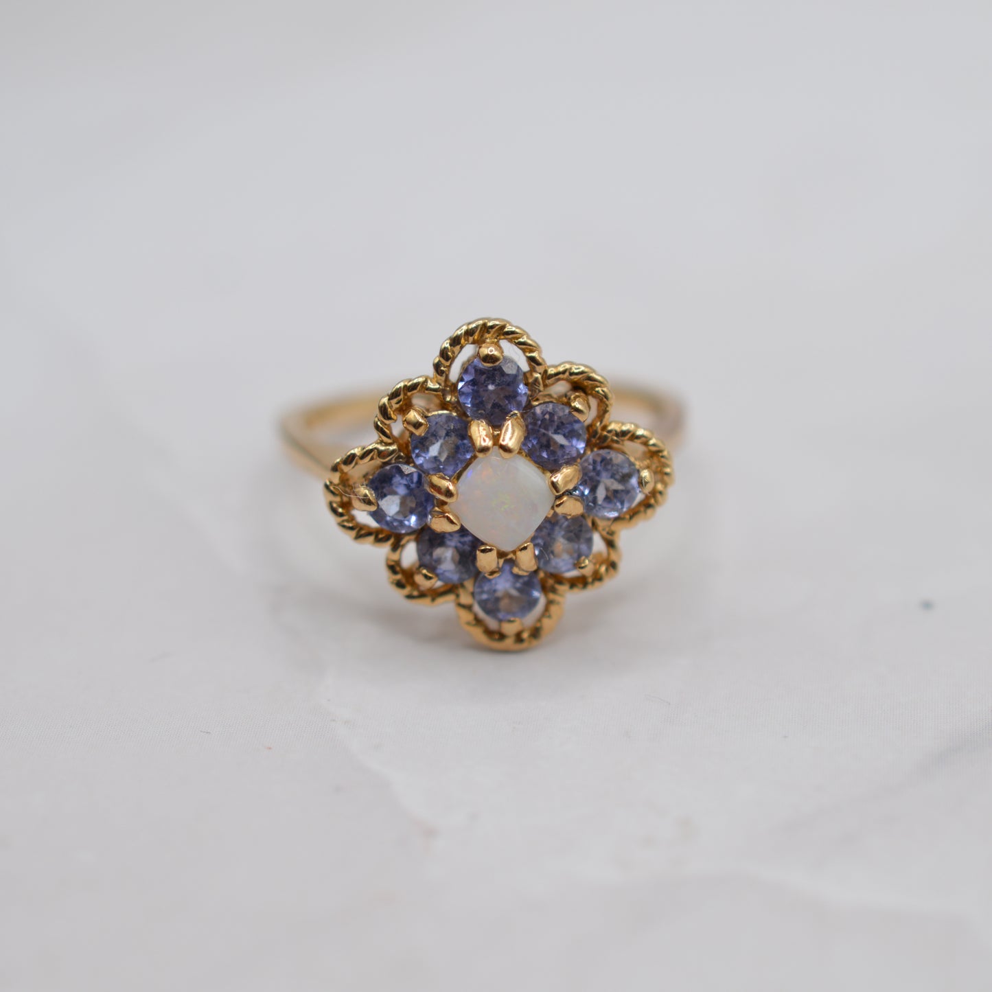 9ct Gold Opal & Tanzanite Cluster Ring