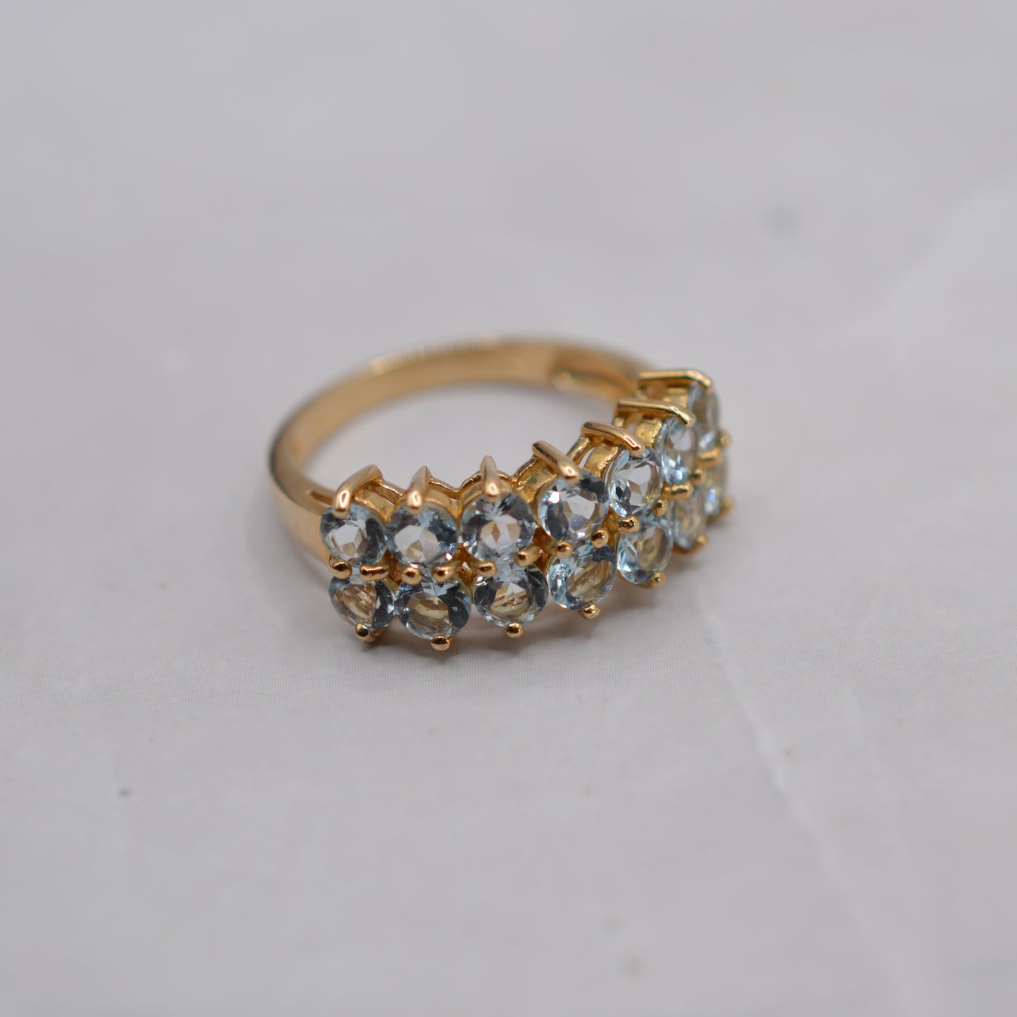 Y2K Chunky 9ct Gold Aquamarine Double Row Half-Eternity Ring