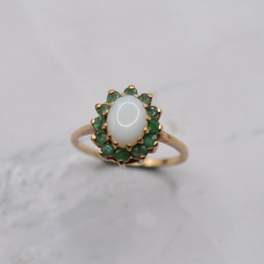 1980s 9ct Gold Opal & Emerald Cluster Ring