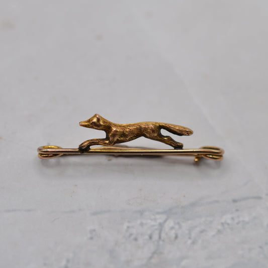 Antique Edwardian 1907 9ct Gold Fox Bar Brooch