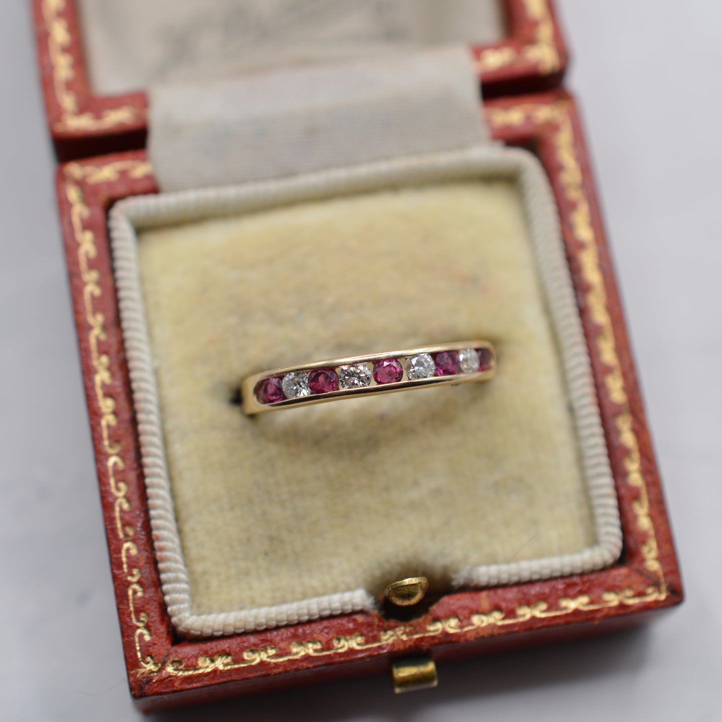 1990s 9ct Gold Ruby & Diamond Half-Eternity Ring