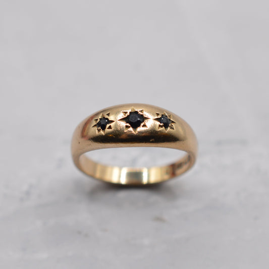 1970s Vintage 9ct Gold Sapphire Gypsy Trilogy Ring