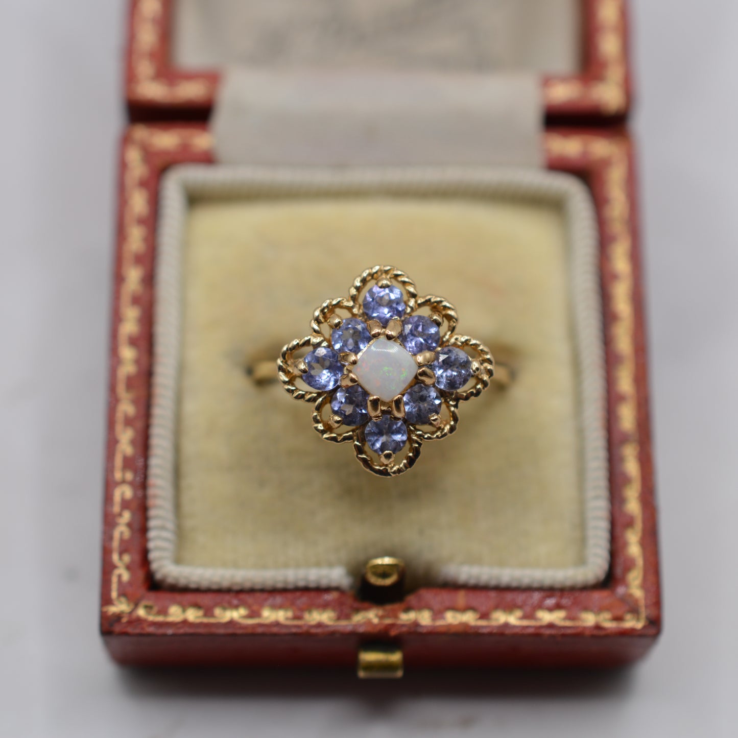 9ct Gold Opal & Tanzanite Cluster Ring