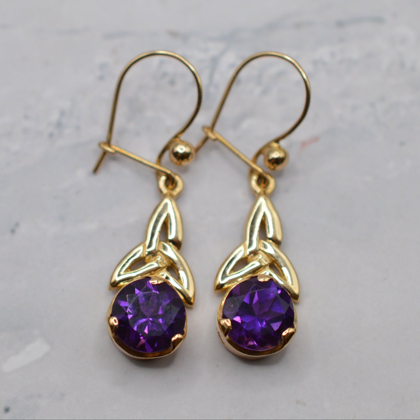 9ct Gold Amethyst Celtic Drop Earrings
