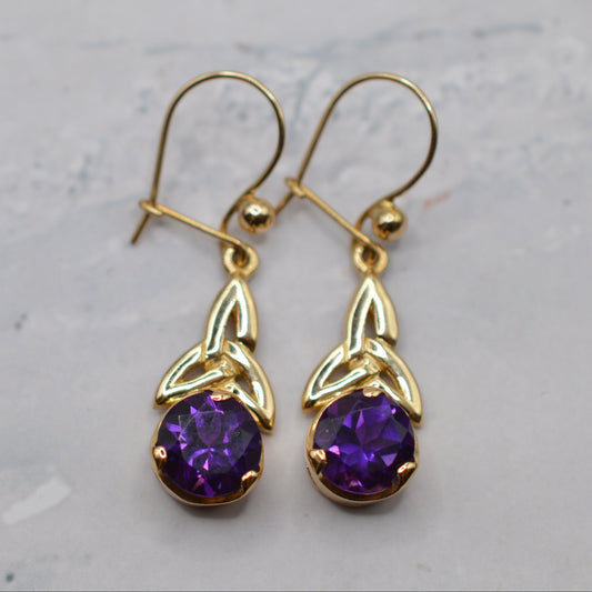 9ct Gold Amethyst Celtic Drop Earrings