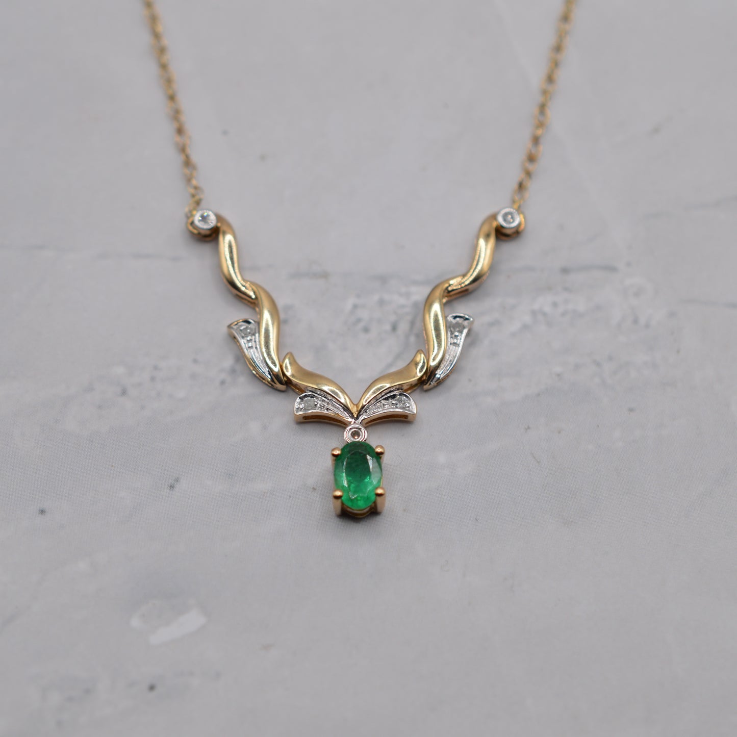 9ct Gold Emerald & Diamond Chevron Necklace (18”)