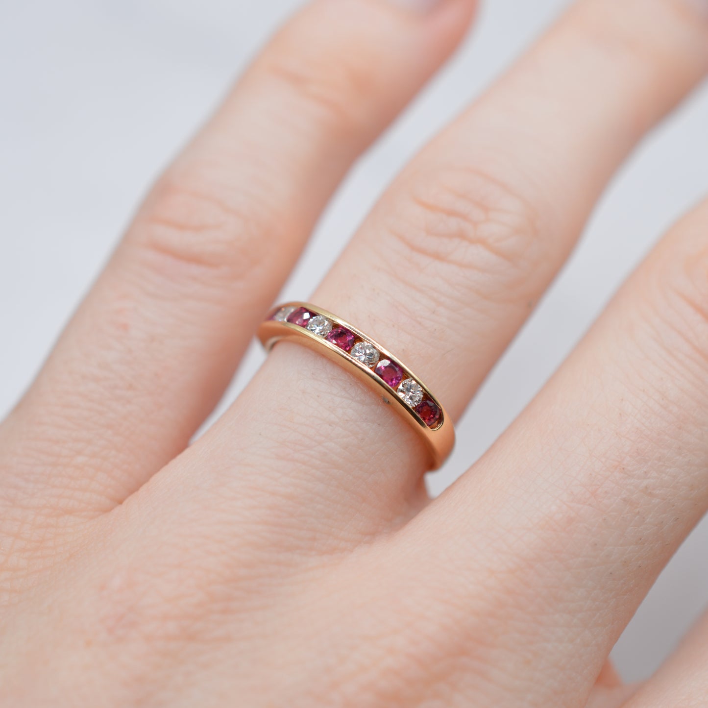 1990s 9ct Gold Ruby & Diamond Half-Eternity Ring