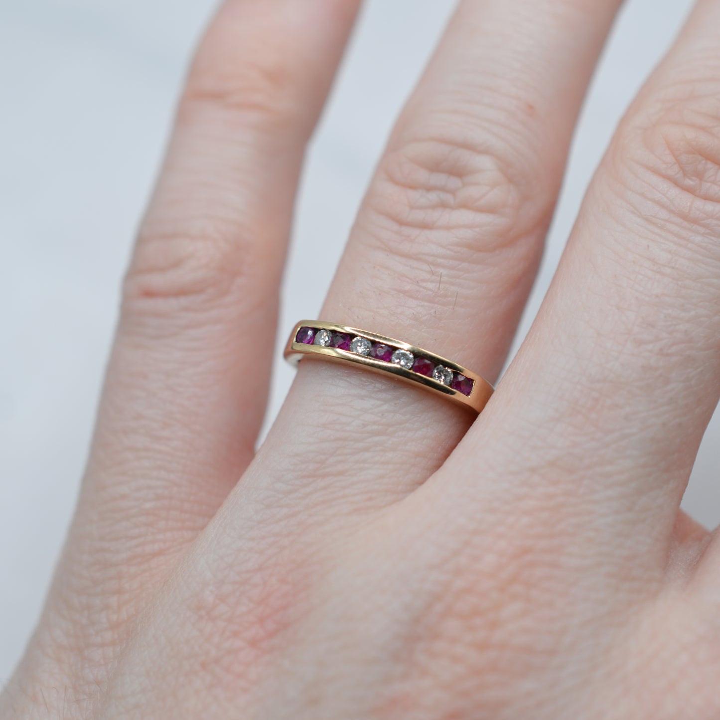 9ct Gold Ruby & Diamond Half-Eternity Ring