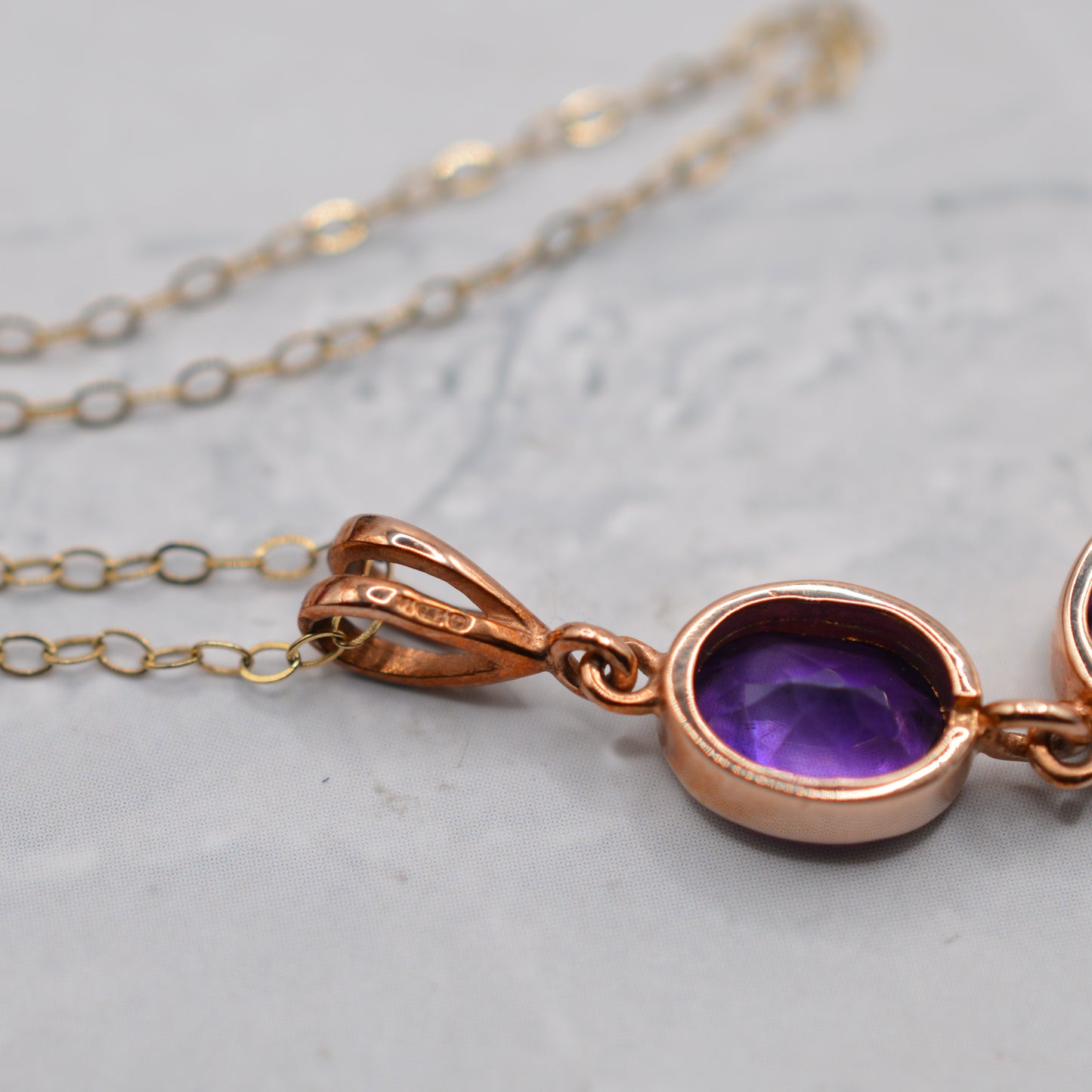 9ct Gold Amethyst Triple Drop Pendant Necklace (16”)