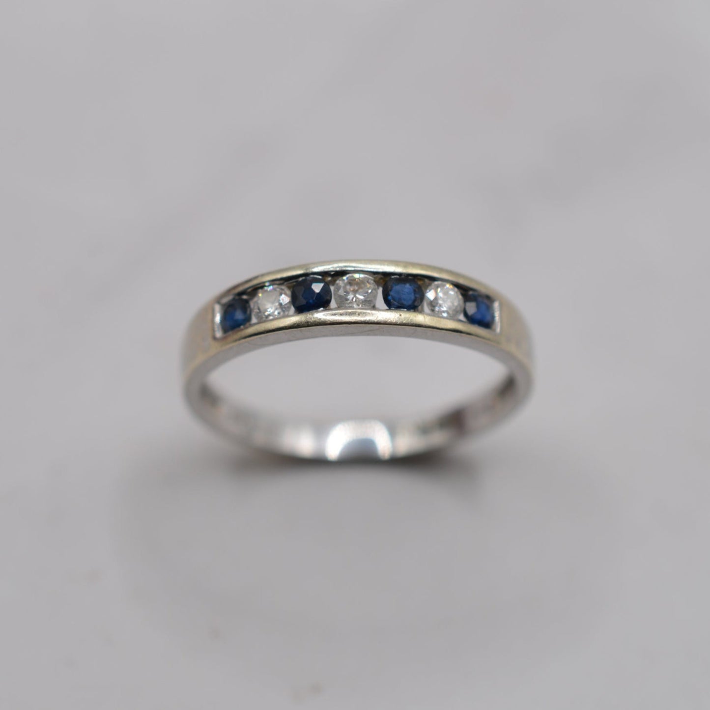9ct White Gold Sapphire & Diamond Half-Eternity Ring