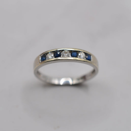 9ct White Gold Sapphire & Diamond Half-Eternity Ring