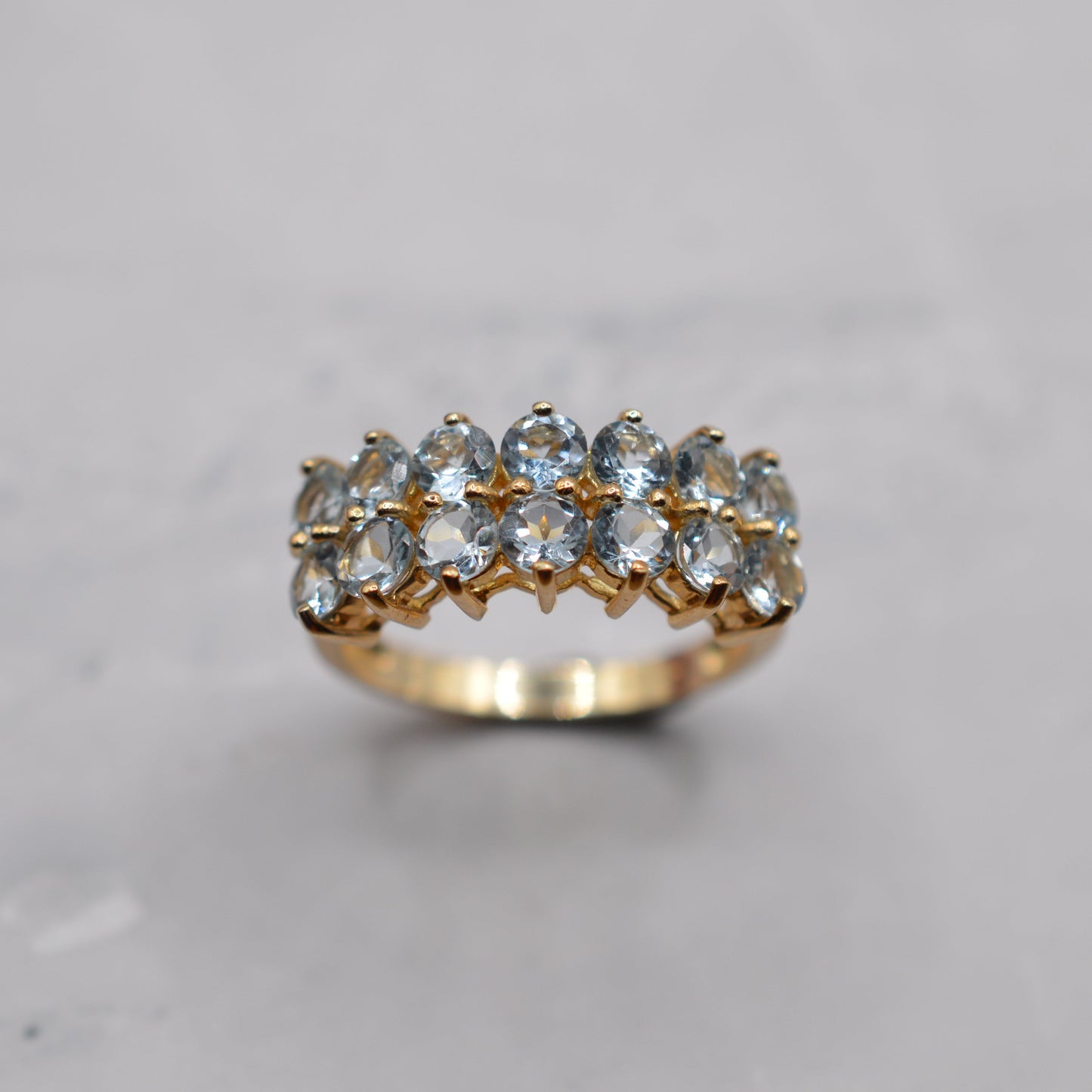 Y2K Chunky 9ct Gold Aquamarine Double Row Half-Eternity Ring