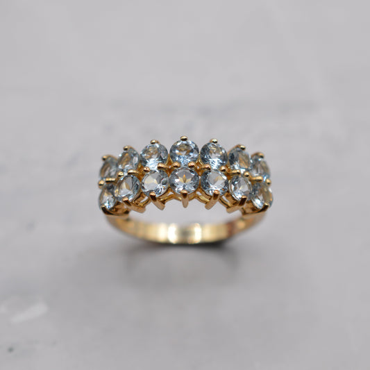 Y2K Chunky 9ct Gold Aquamarine Double Row Half-Eternity Ring