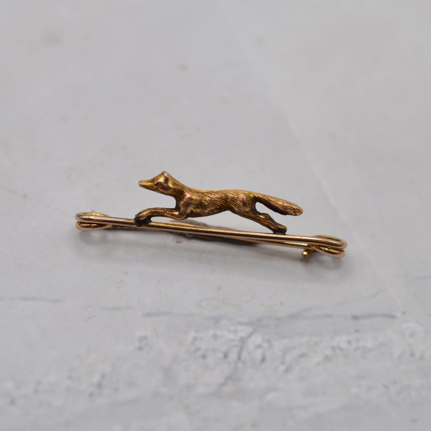 Antique Edwardian 1907 9ct Gold Fox Bar Brooch
