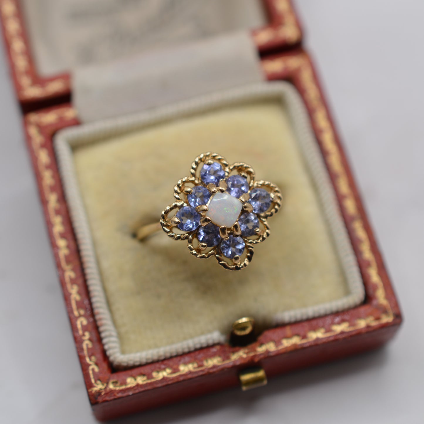 9ct Gold Opal & Tanzanite Cluster Ring