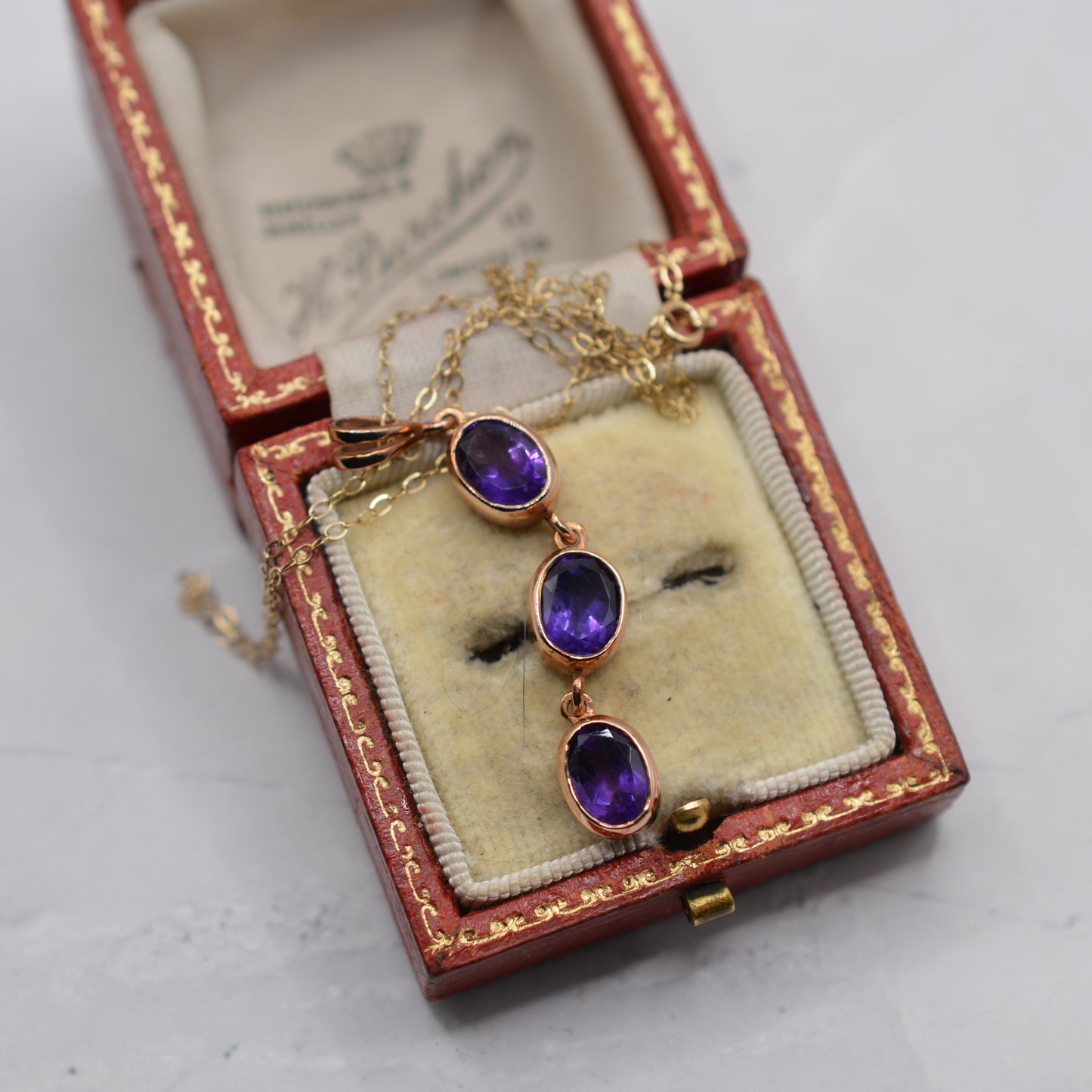 9ct Gold Amethyst Triple Drop Pendant Necklace (16”)