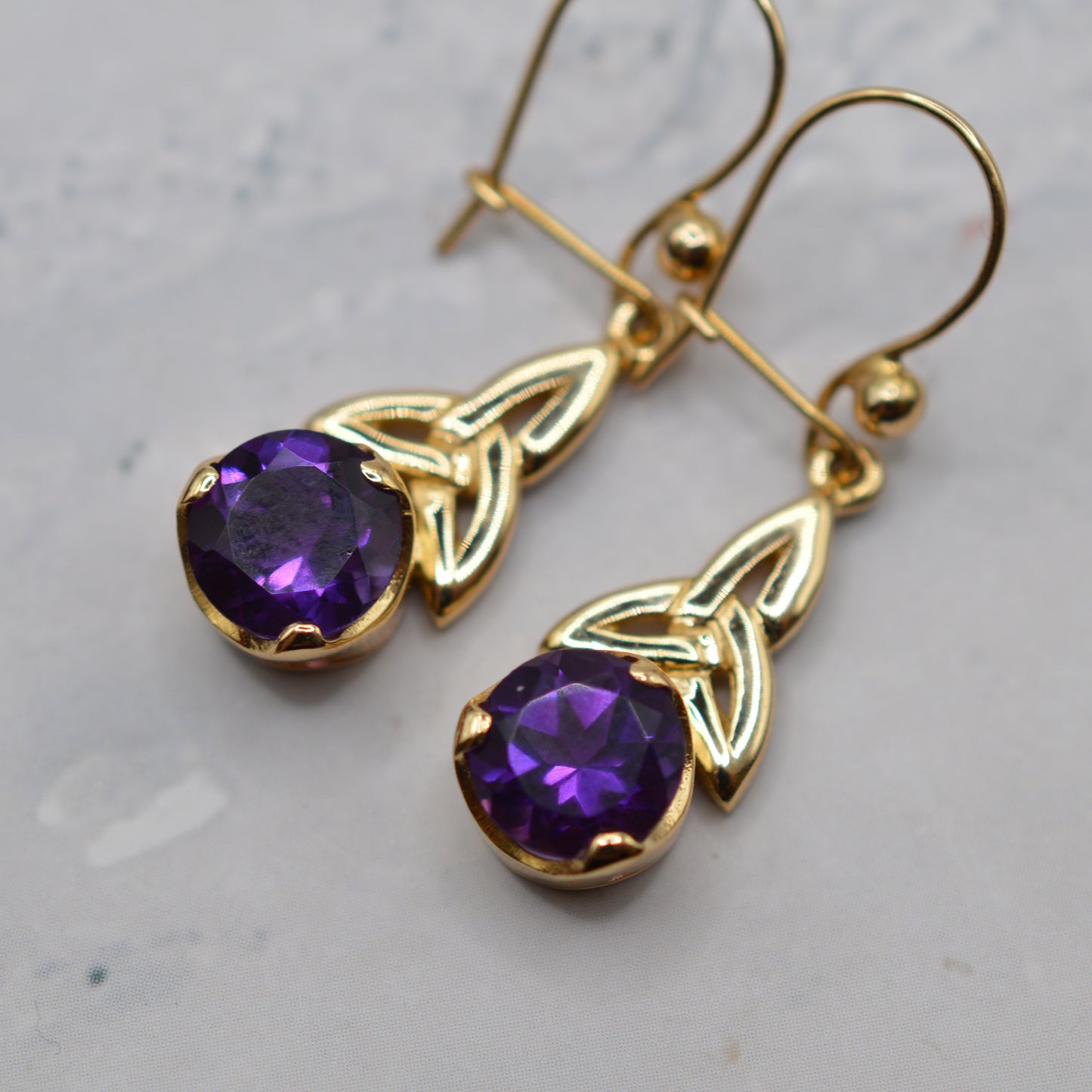 9ct Gold Amethyst Celtic Drop Earrings