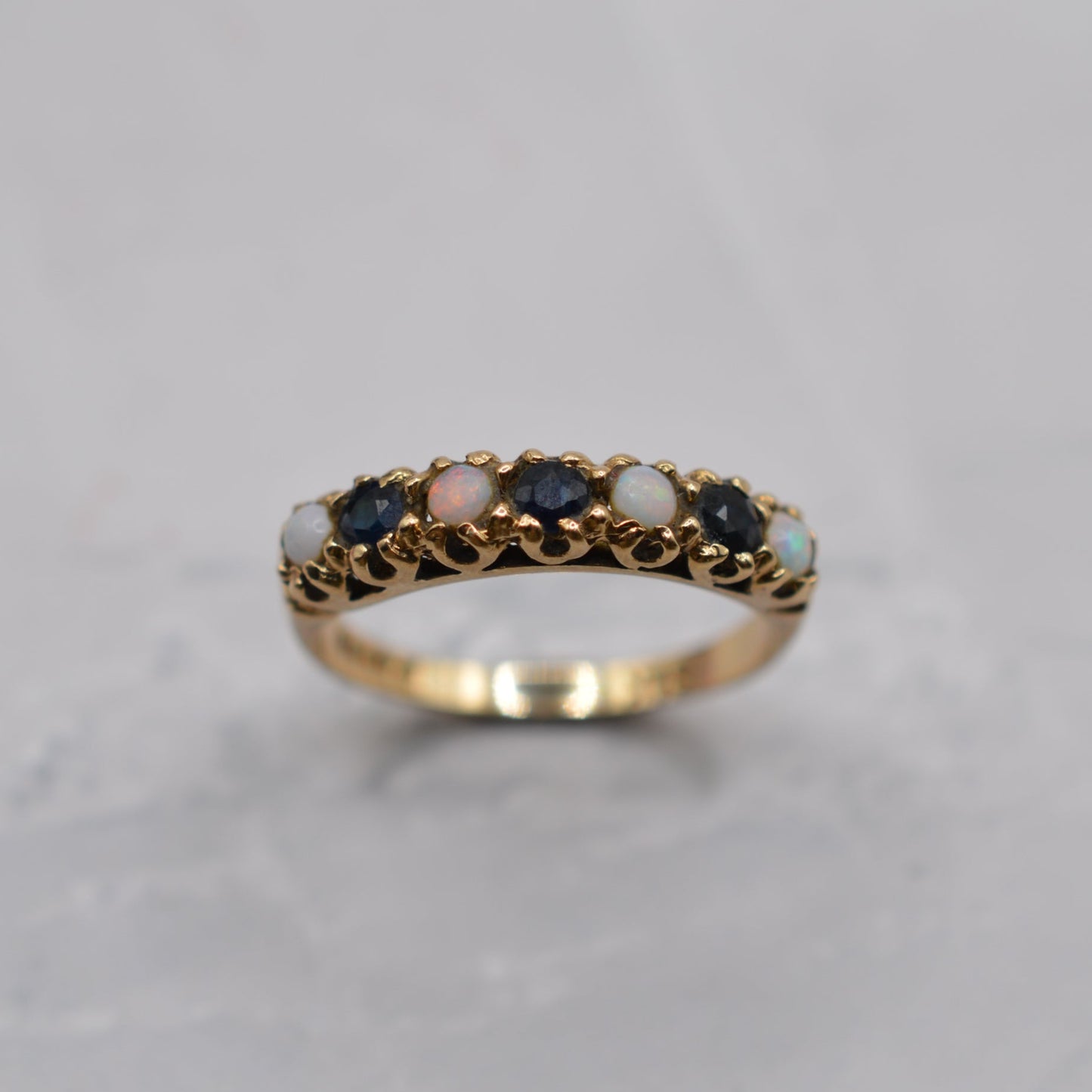 1970s Vintage 9ct Gold Sapphire & Opal Half-Eternity Ring