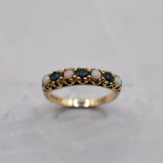1970s Vintage 9ct Gold Sapphire & Opal Half-Eternity Ring