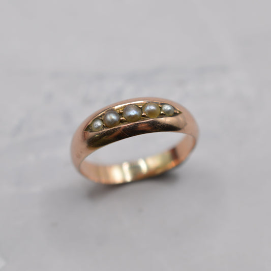 1889 Victorian Antique 9ct Gold Pearl Five-Stone Ring