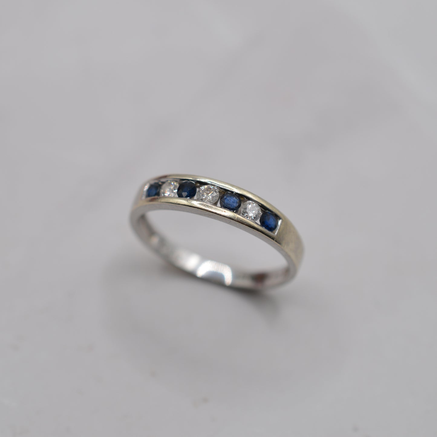 9ct White Gold Sapphire & Diamond Half-Eternity Ring