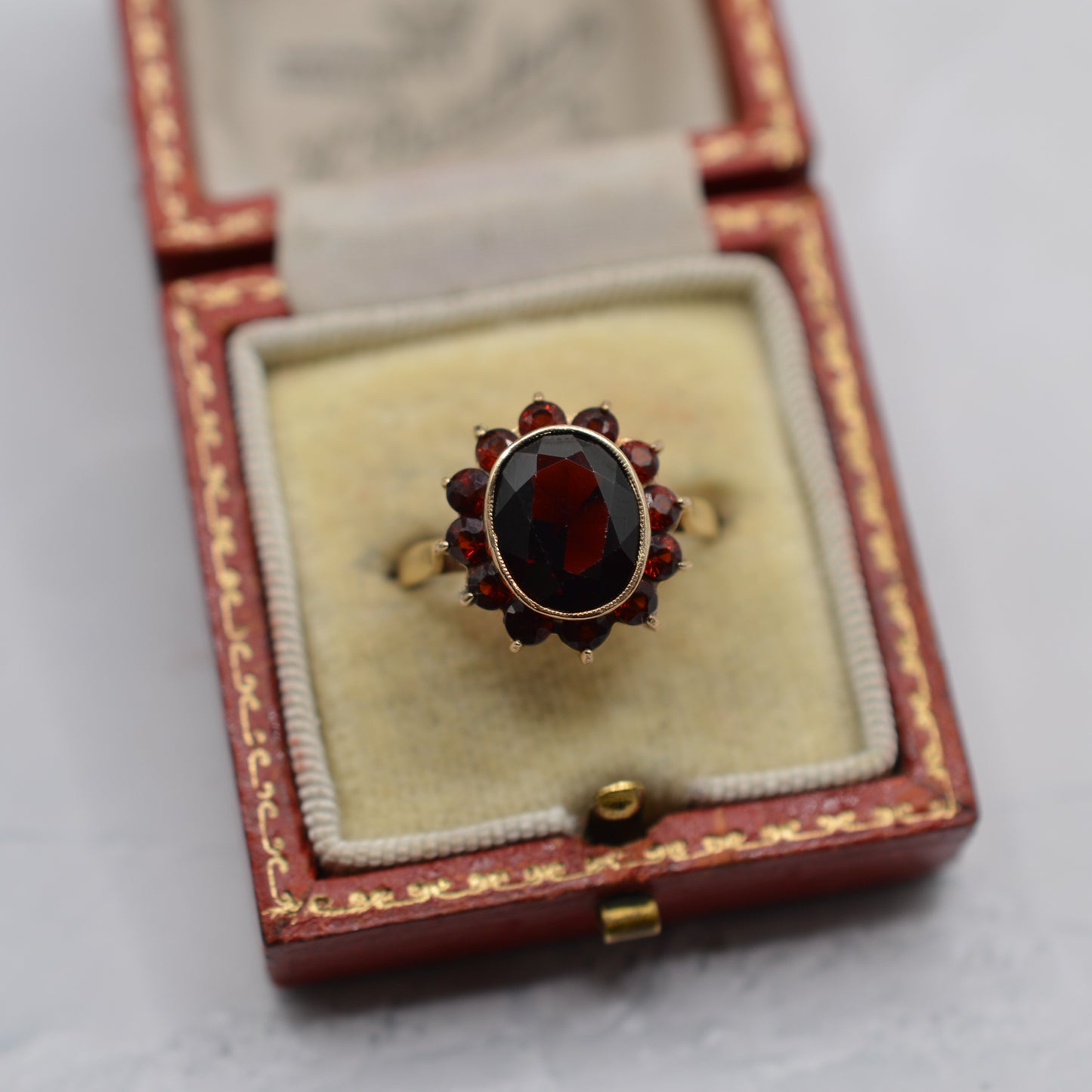 1970s Vintage 9ct Gold Large Garnet Cluster Ring
