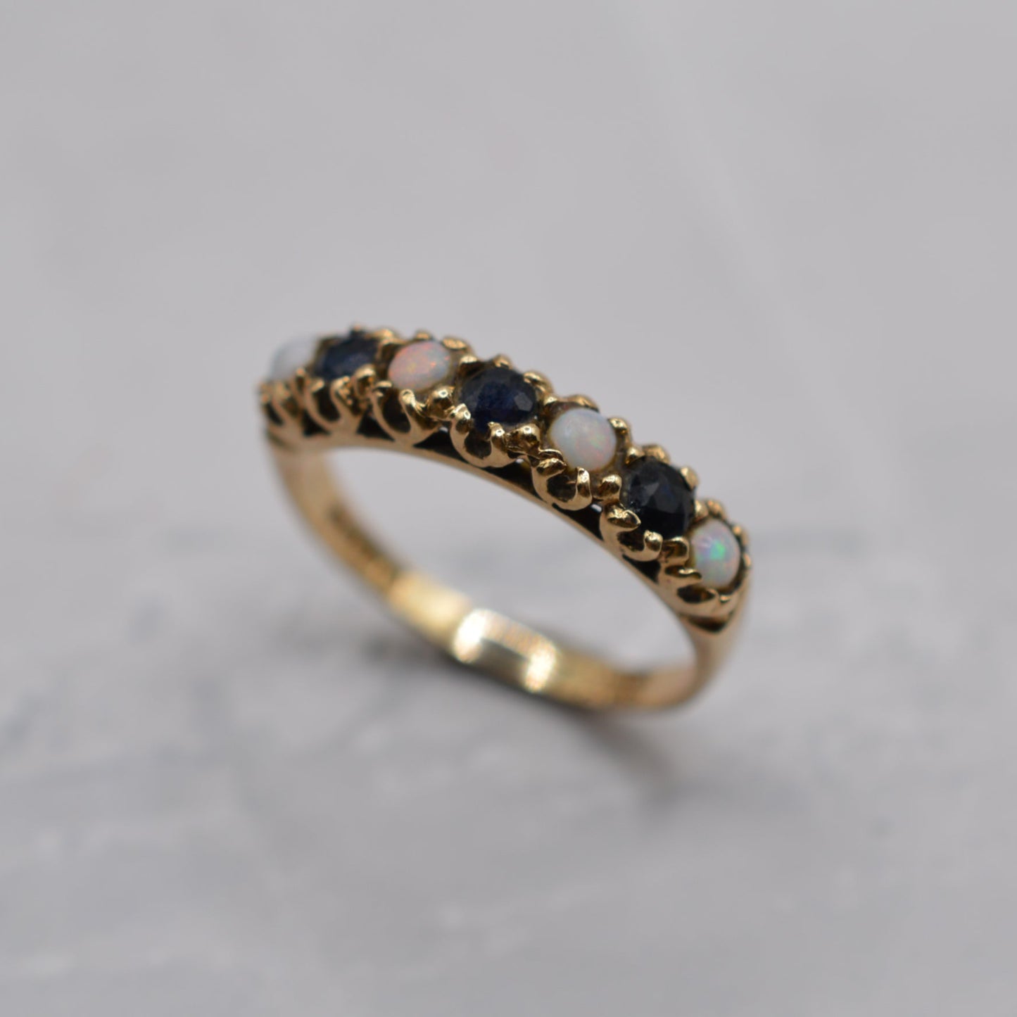 1970s Vintage 9ct Gold Sapphire & Opal Half-Eternity Ring
