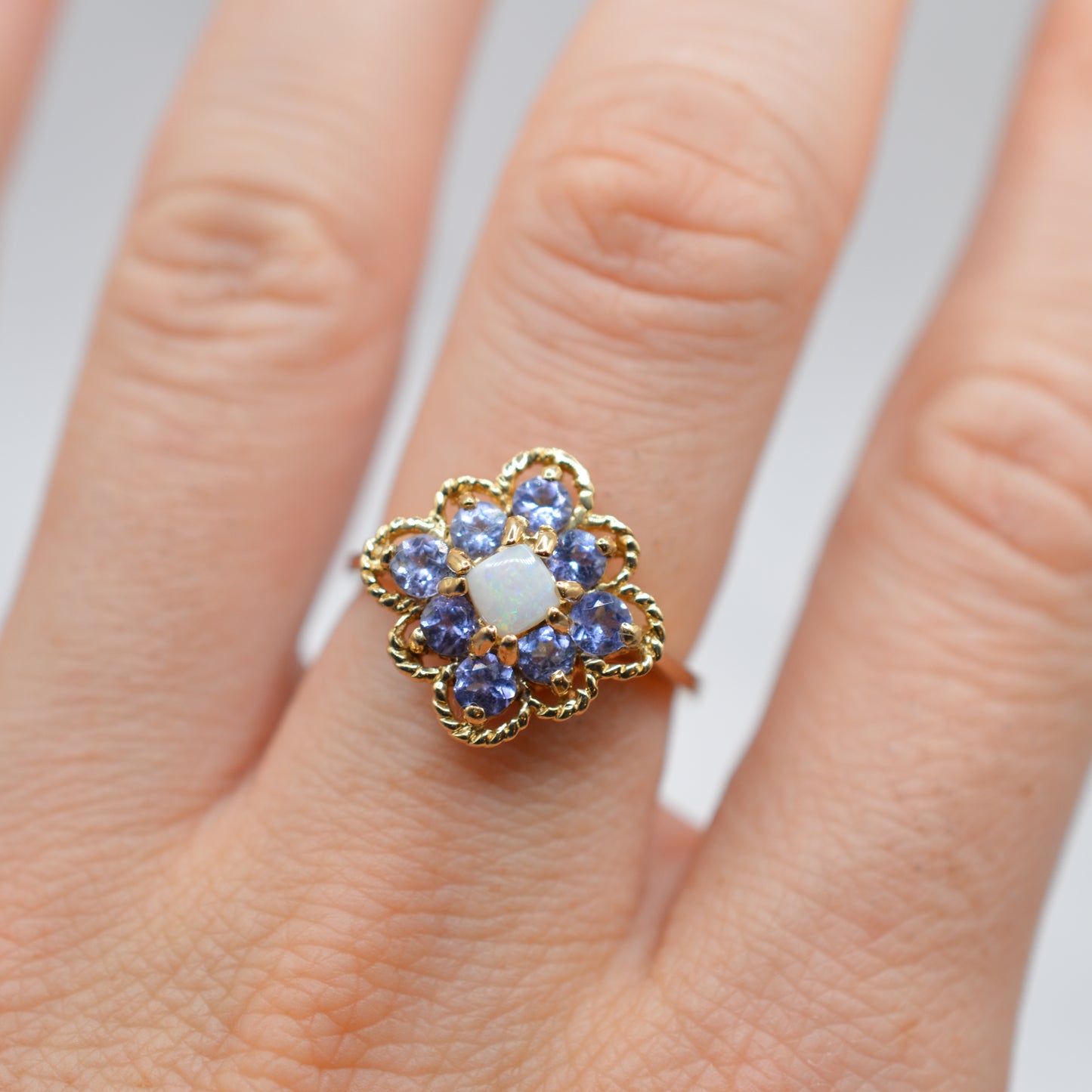 9ct Gold Opal & Tanzanite Cluster Ring