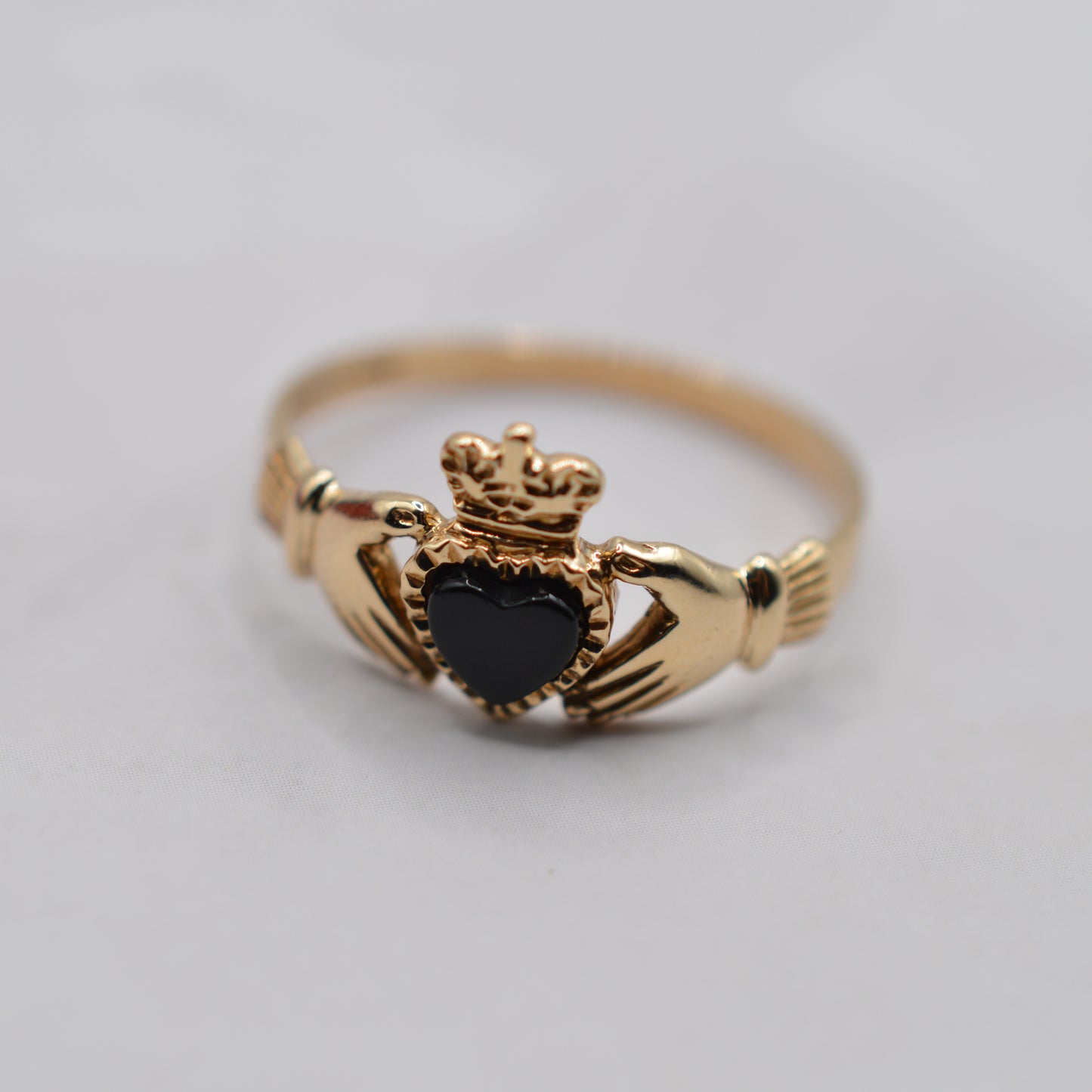RESERVED 1990s Vintage 9ct Gold Onyx Heart Claddagh Ring