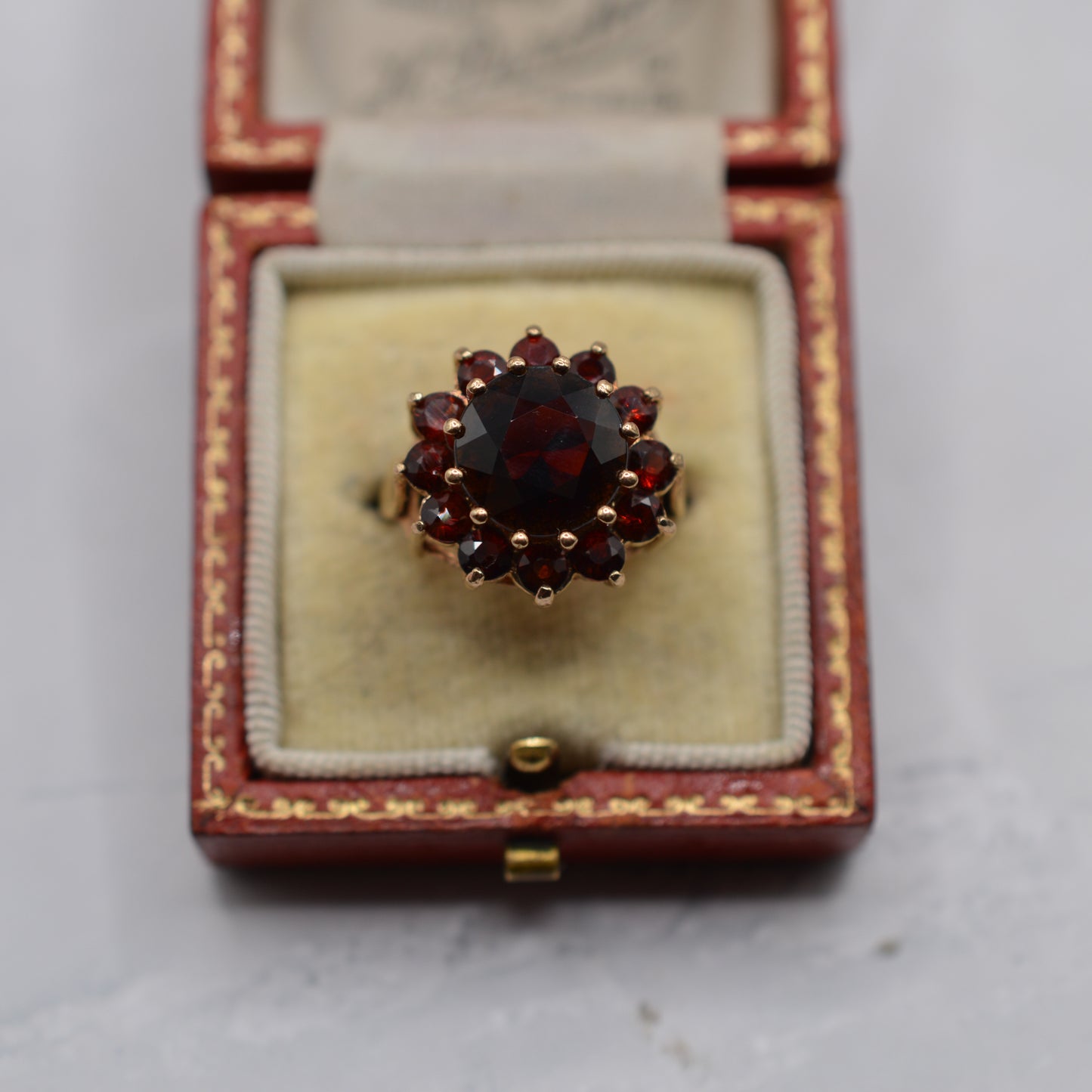 Large Chunky 1970s Vintage 9ct Gold Garnet Cluster Ring