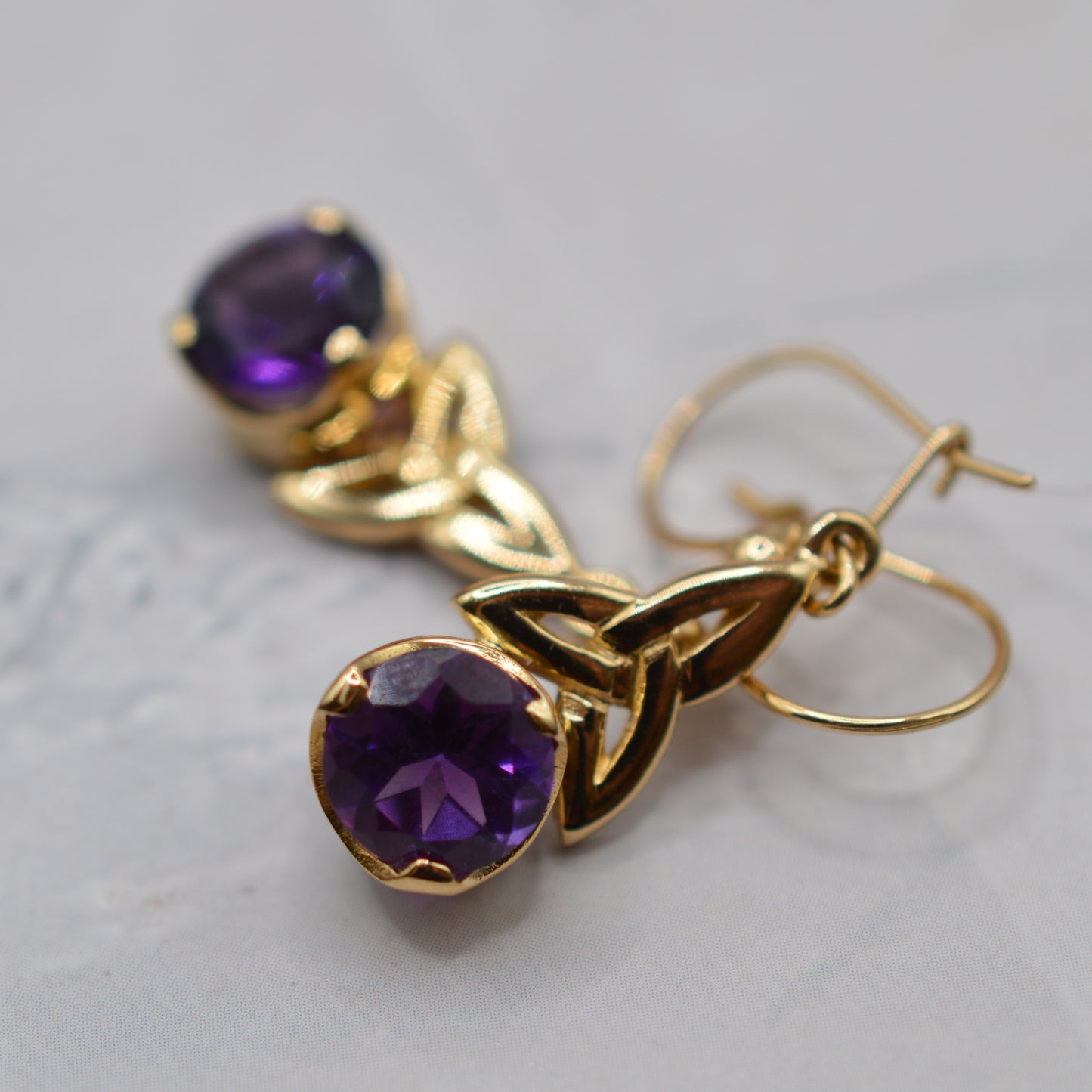 9ct Gold Amethyst Celtic Drop Earrings