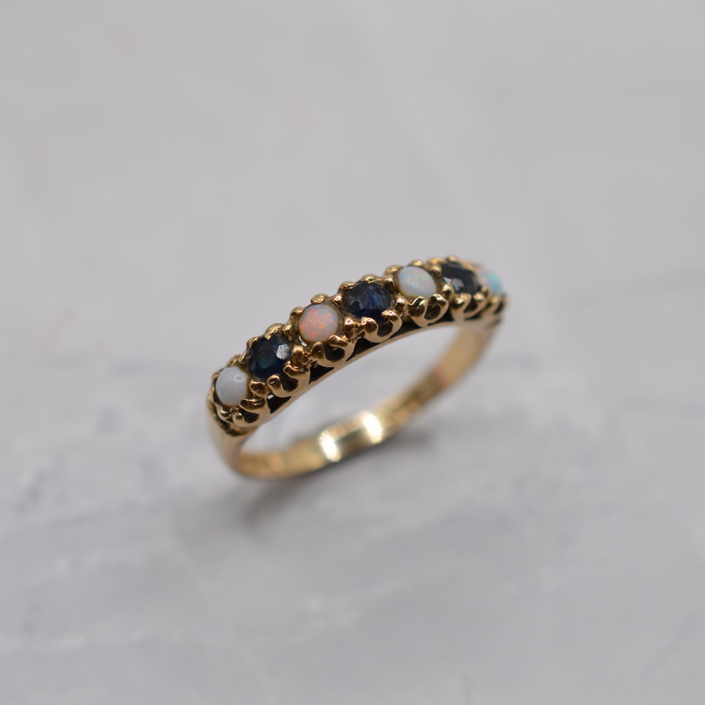 1970s Vintage 9ct Gold Sapphire & Opal Half-Eternity Ring