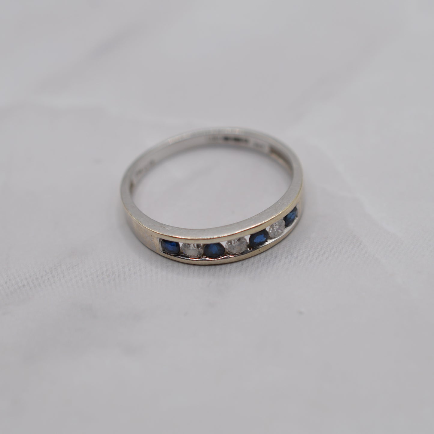 9ct White Gold Sapphire & Diamond Half-Eternity Ring