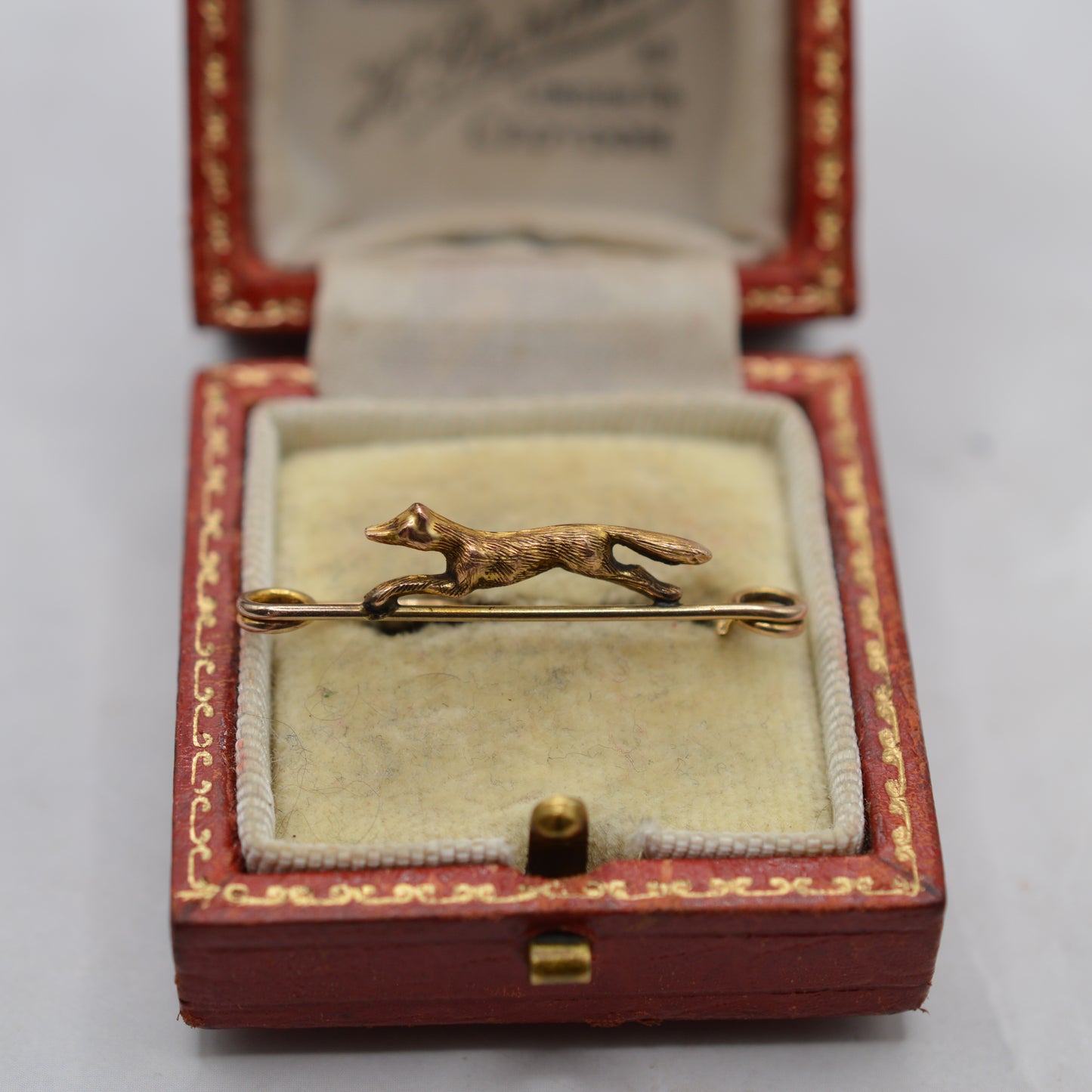 Antique Edwardian 1907 9ct Gold Fox Bar Brooch
