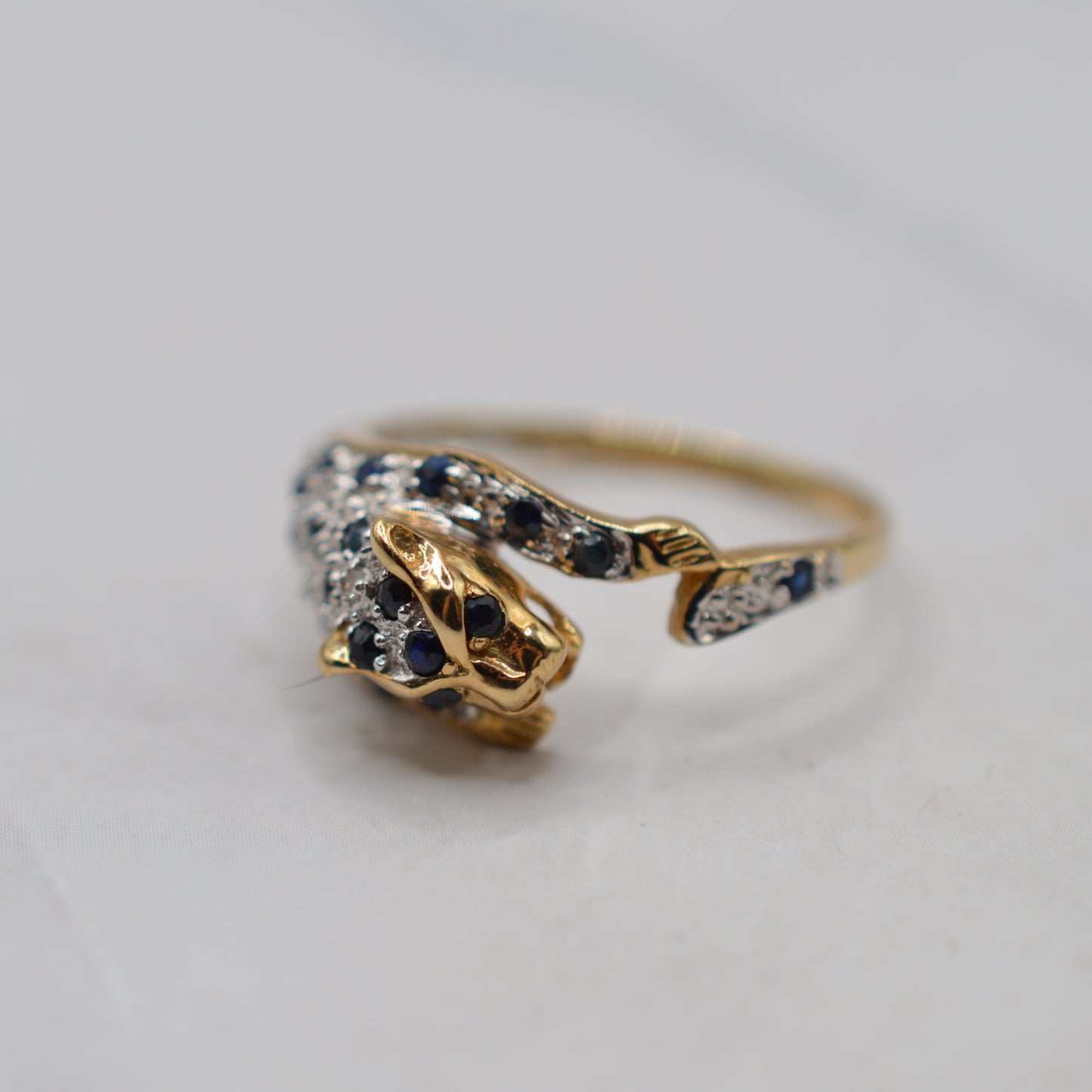 9ct Gold Diamond & Sapphire Panther Ring