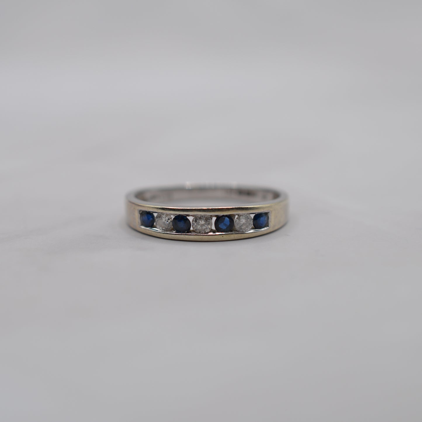 9ct White Gold Sapphire & Diamond Half-Eternity Ring