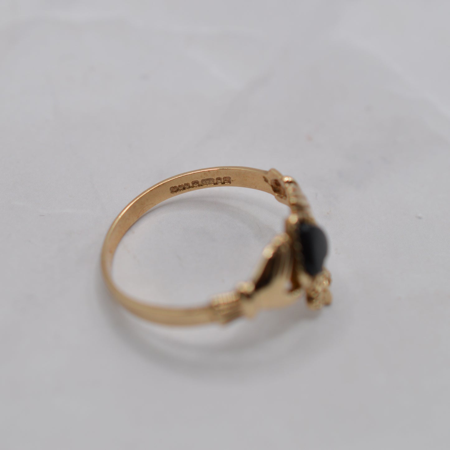 RESERVED 1990s Vintage 9ct Gold Onyx Heart Claddagh Ring