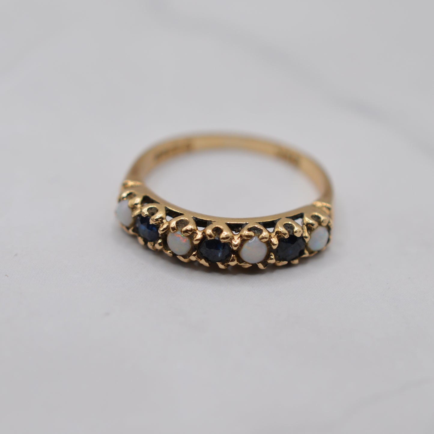 1970s Vintage 9ct Gold Sapphire & Opal Half-Eternity Ring