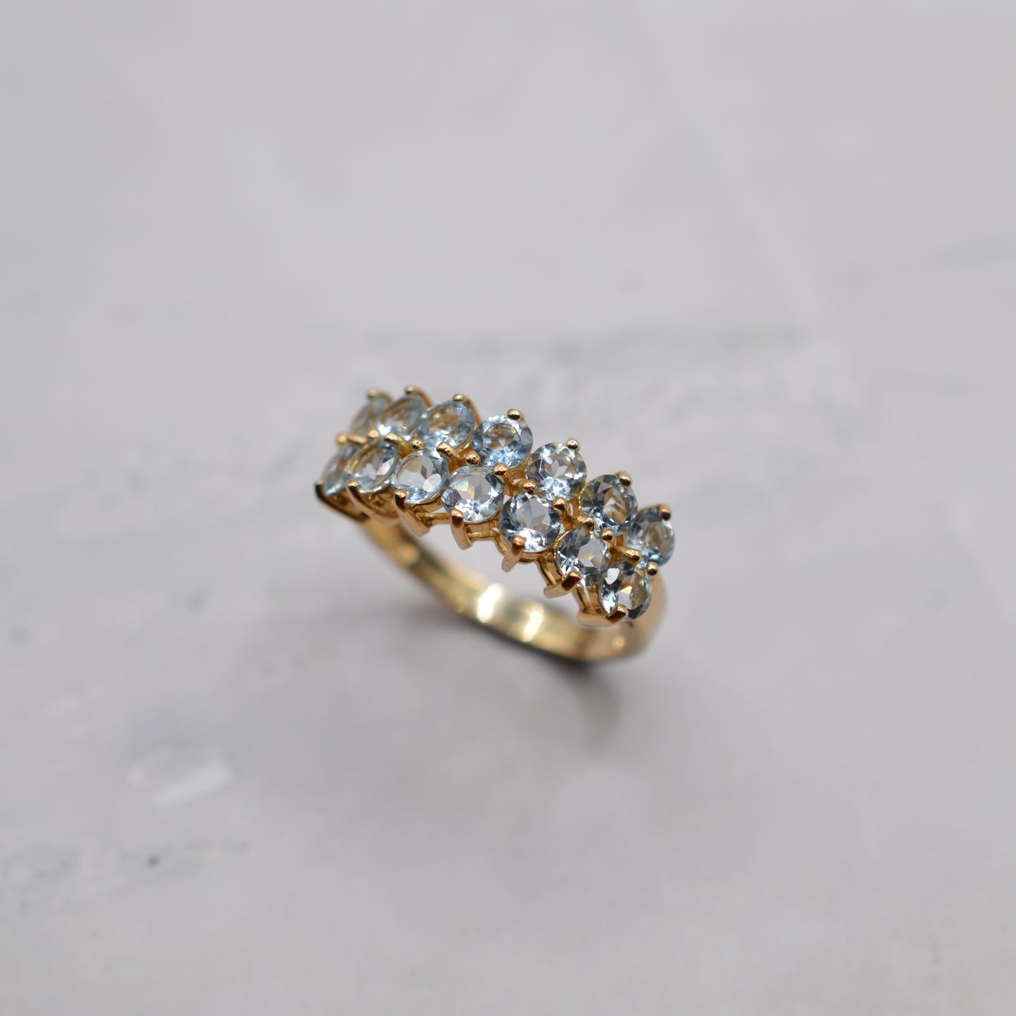 Y2K Chunky 9ct Gold Aquamarine Double Row Half-Eternity Ring