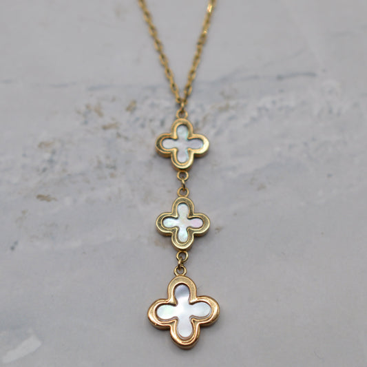 9ct Gold Mother-of-Pearl Clover Quatrefoil Pendant Necklace