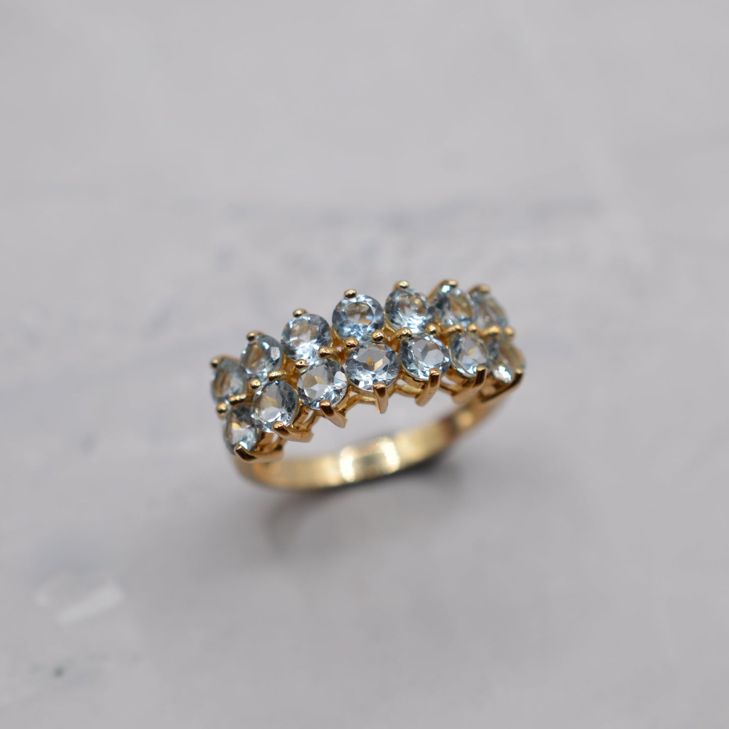Y2K Chunky 9ct Gold Aquamarine Double Row Half-Eternity Ring