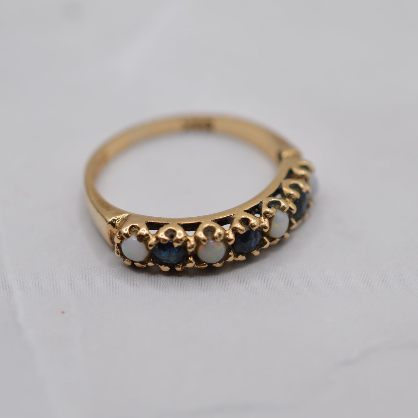 1970s Vintage 9ct Gold Sapphire & Opal Half-Eternity Ring
