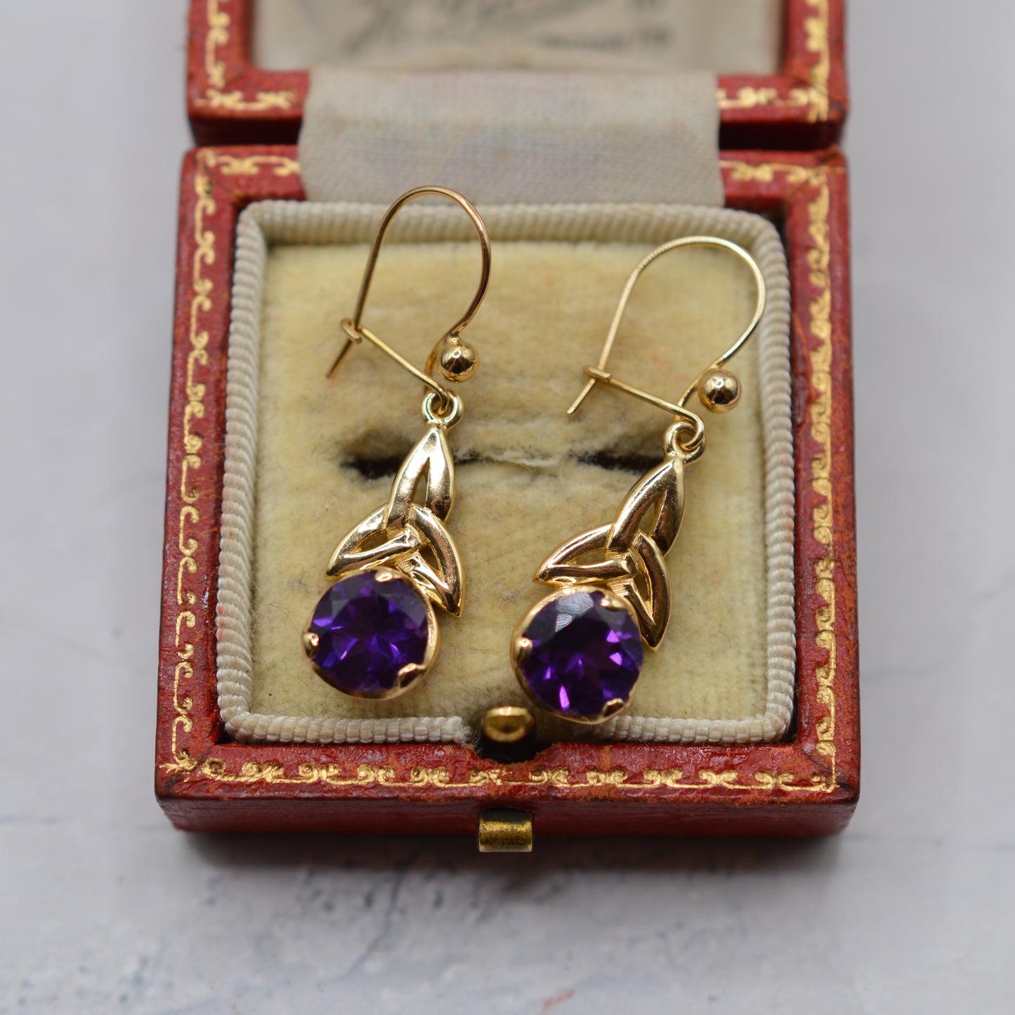 9ct Gold Amethyst Celtic Drop Earrings