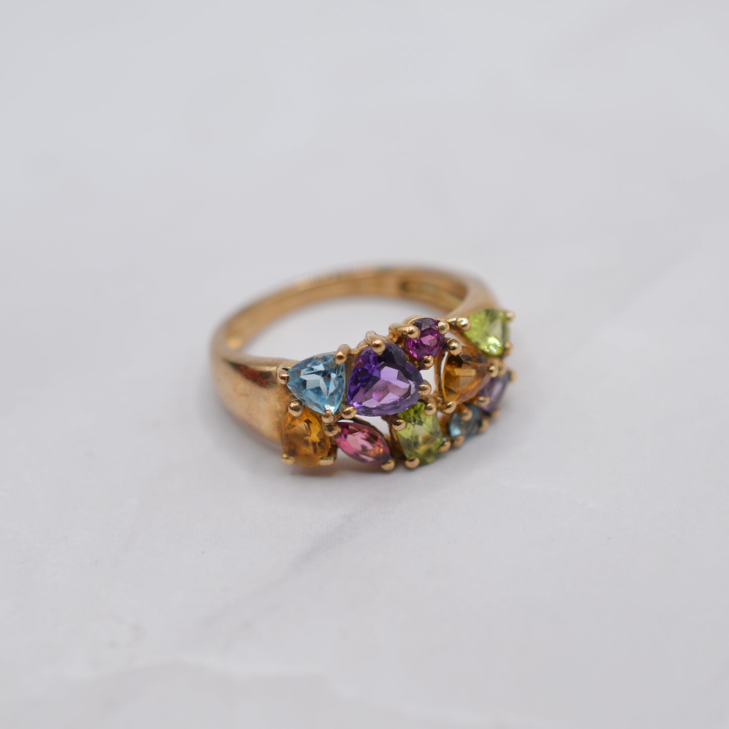 Chunky Y2K 9ct Gold Multi-Gem Ring, Peridot, Citrine, Garnet, Amethyst & Topaz