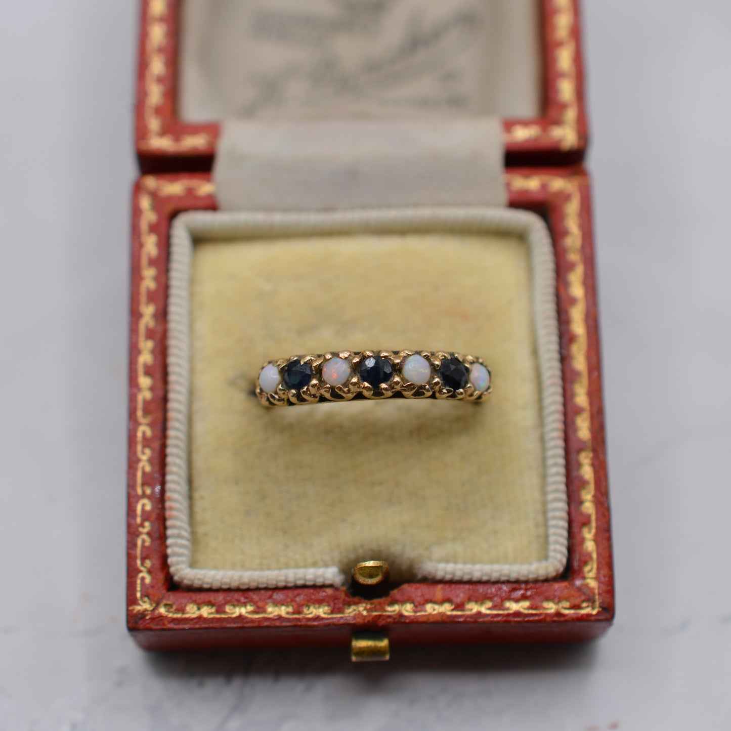 1970s Vintage 9ct Gold Sapphire & Opal Half-Eternity Ring