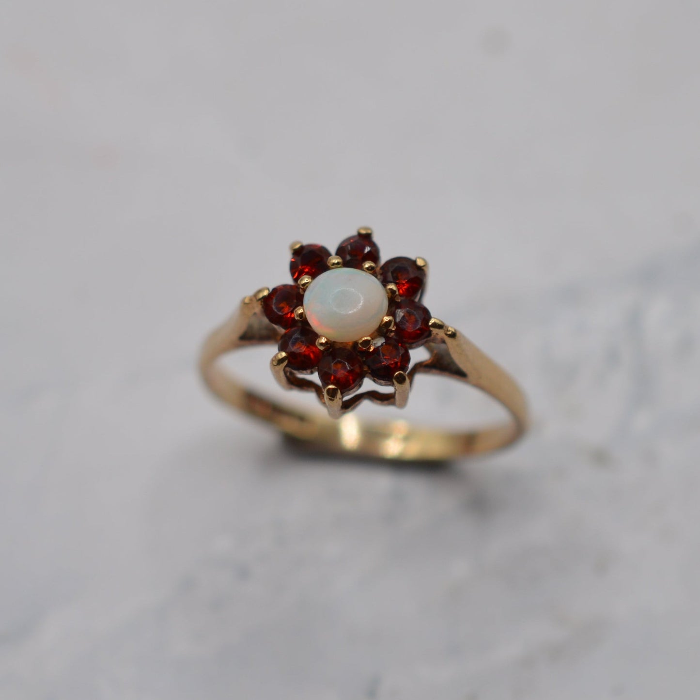 1980s 9ct Gold Opal & Garnet Cluster Ring