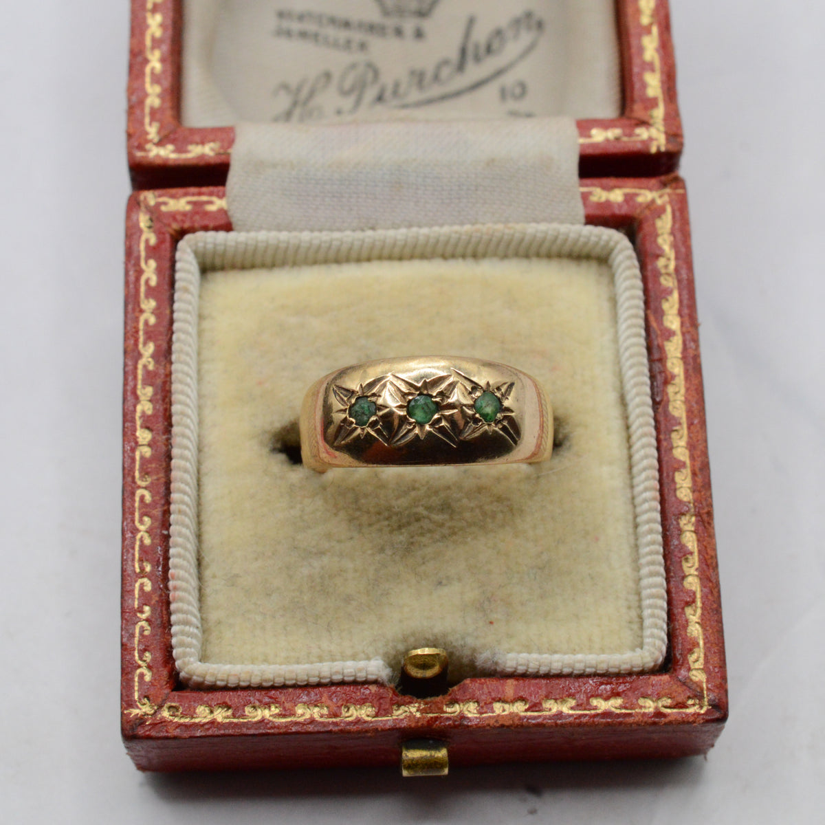1970s Vintage 9ct Gold Emerald Trilogy Gypsy Ring