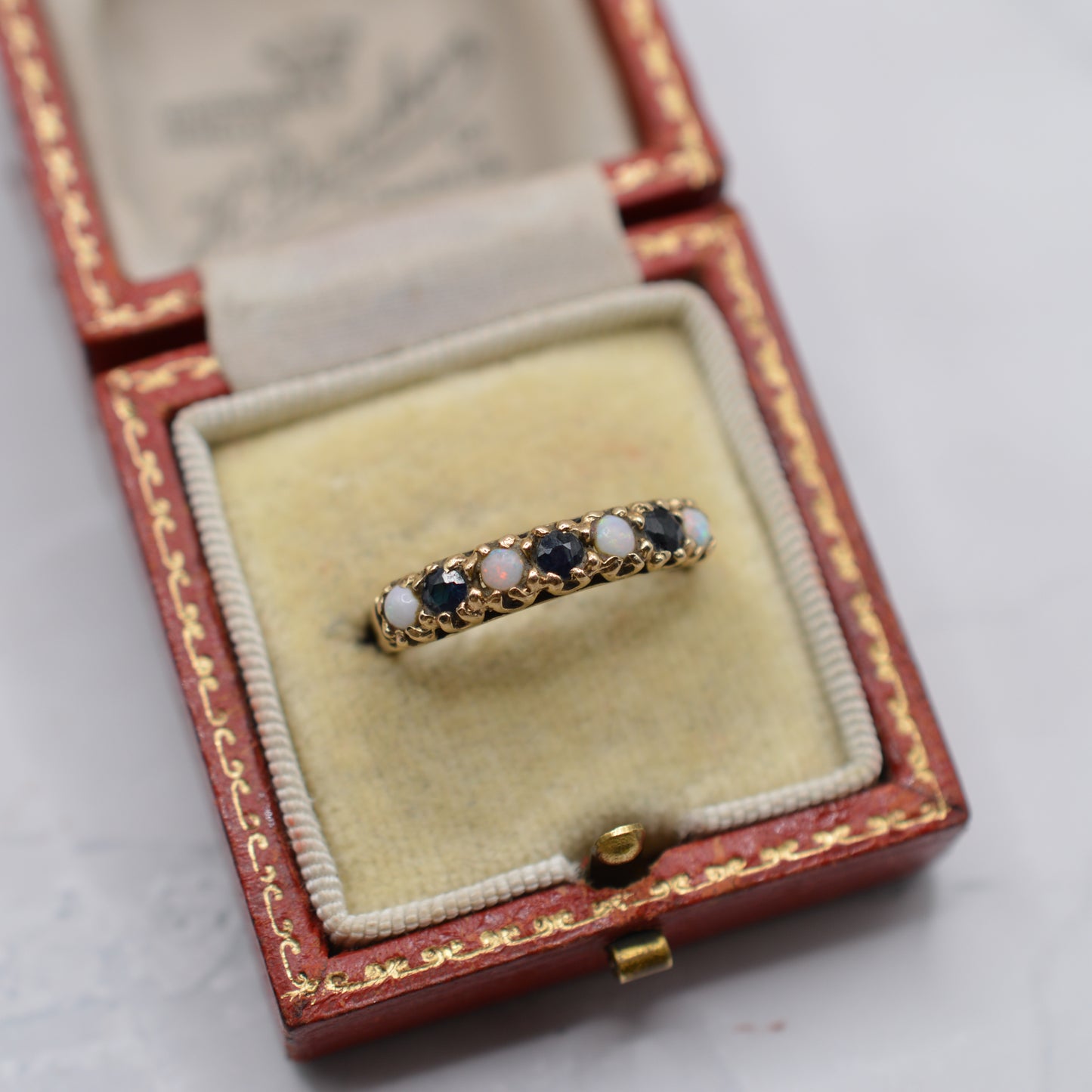 1970s Vintage 9ct Gold Sapphire & Opal Half-Eternity Ring